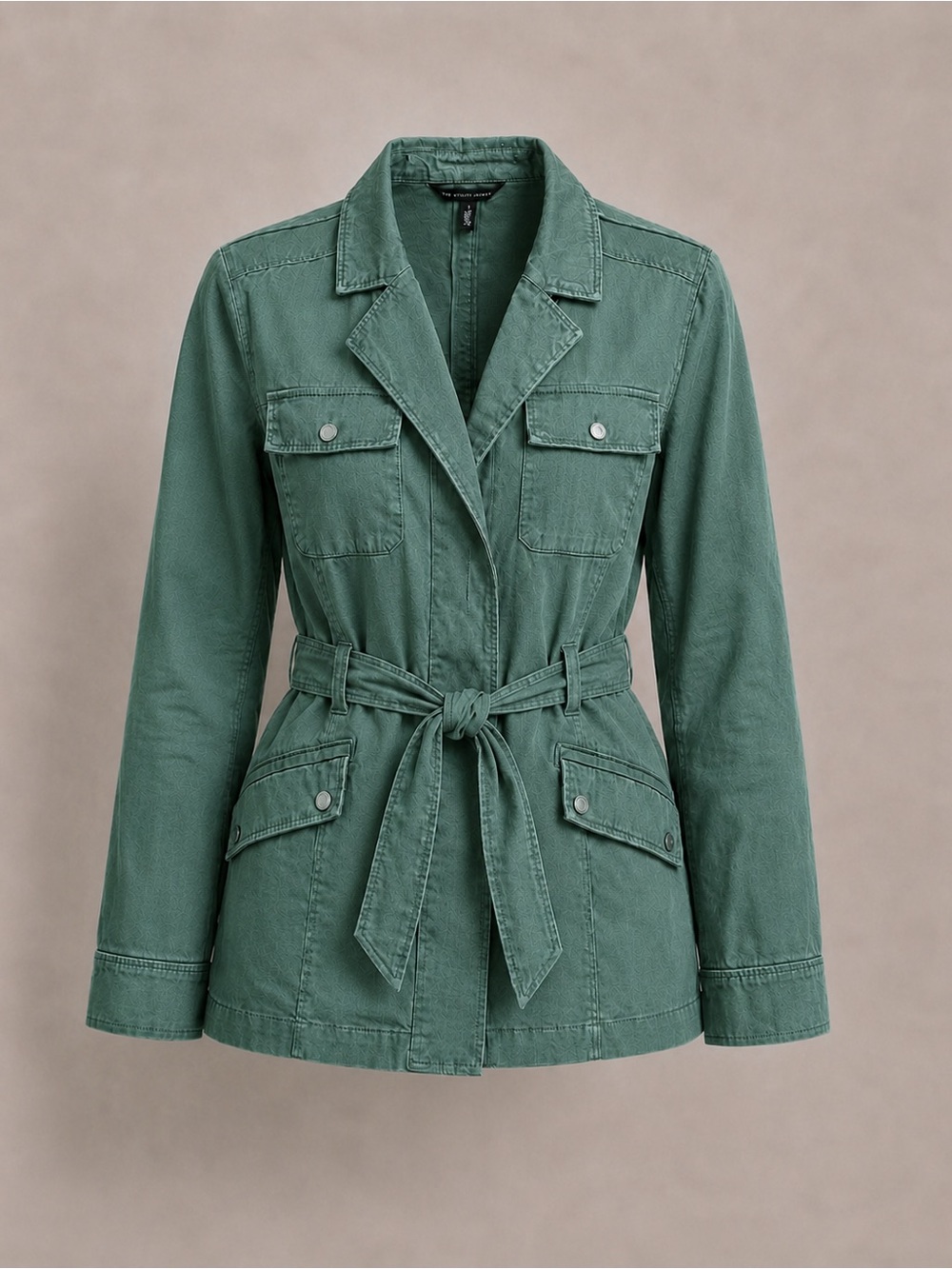 White House Black Market Green Belted Utility Jacket Size 14